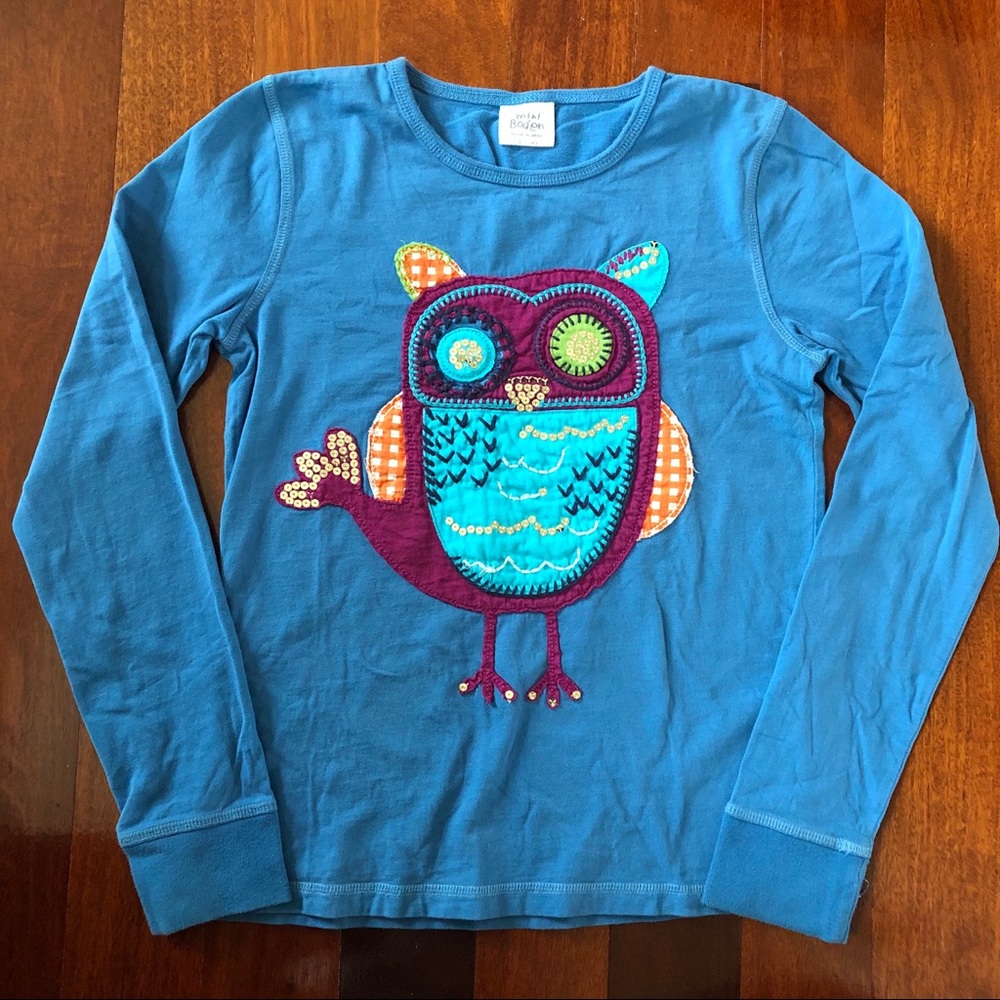 Mini Boden Girls 13-14Y Owl Beaded Appliqué Shirt